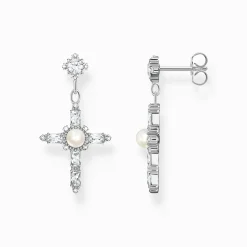 Discount Boucles d'oreilles Croix Cross Romance blanc argent Femme Boucles D'oreilles|Argent 925