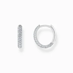 Sale Boucles d'oreilles en argent avec pavé de zirconium blanc Femme Créoles|Argent 925