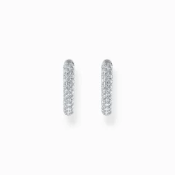 Sale Boucles d'oreilles en argent avec pavé de zirconium blanc Femme Créoles|Argent 925