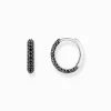 Cheap Boucles d'oreilles en argent avec pavé de zirconium noir Femme Créoles|Argent 925