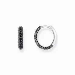 Cheap Boucles d'oreilles en argent avec pavé de zirconium noir Femme Créoles|Argent 925