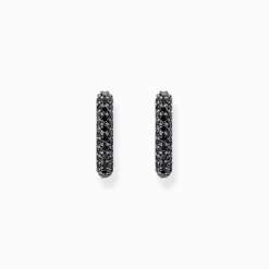 Cheap Boucles d'oreilles en argent avec pavé de zirconium noir Femme Créoles|Argent 925