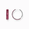 Sale Boucles d'oreilles en argent noirci avec pierres rouges rubis Femme Créoles|Argent 925