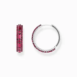 Sale Boucles d'oreilles en argent noirci avec pierres rouges rubis Femme Créoles|Argent 925