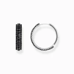 Cheap Boucles d'oreilles en argent noirci avec zircon noir Femme Créoles|Argent 925