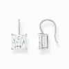 Best Sale Boucles d'oreilles en argent avec pendentif carré et zircon blanc Femme Boucles D'oreilles|Argent 925
