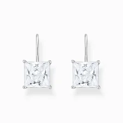 Best Sale Boucles d'oreilles en argent avec pendentif carré et zircon blanc Femme Boucles D'oreilles|Argent 925