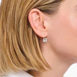 Best Sale Boucles d'oreilles en argent avec pendentif carré et zircon blanc Femme Boucles D'oreilles|Argent 925