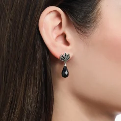 Online Boucles d'oreilles en argent noirci avec obsidienne en forme de goutte Femme Boucles D'oreilles|Argent 925