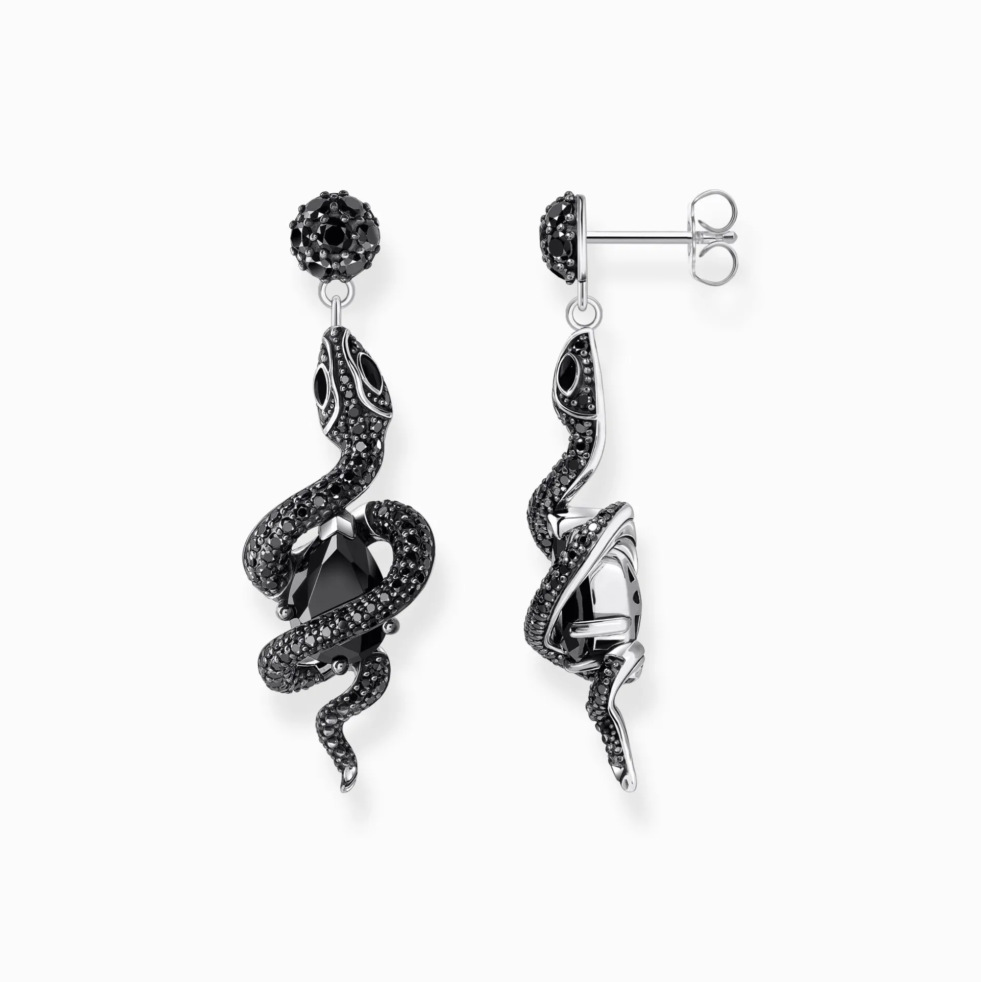 Fashion Boucles d'oreilles en argent noirci avec pendentif serpent et zircone Femme Boucles D'oreilles|Argent 925