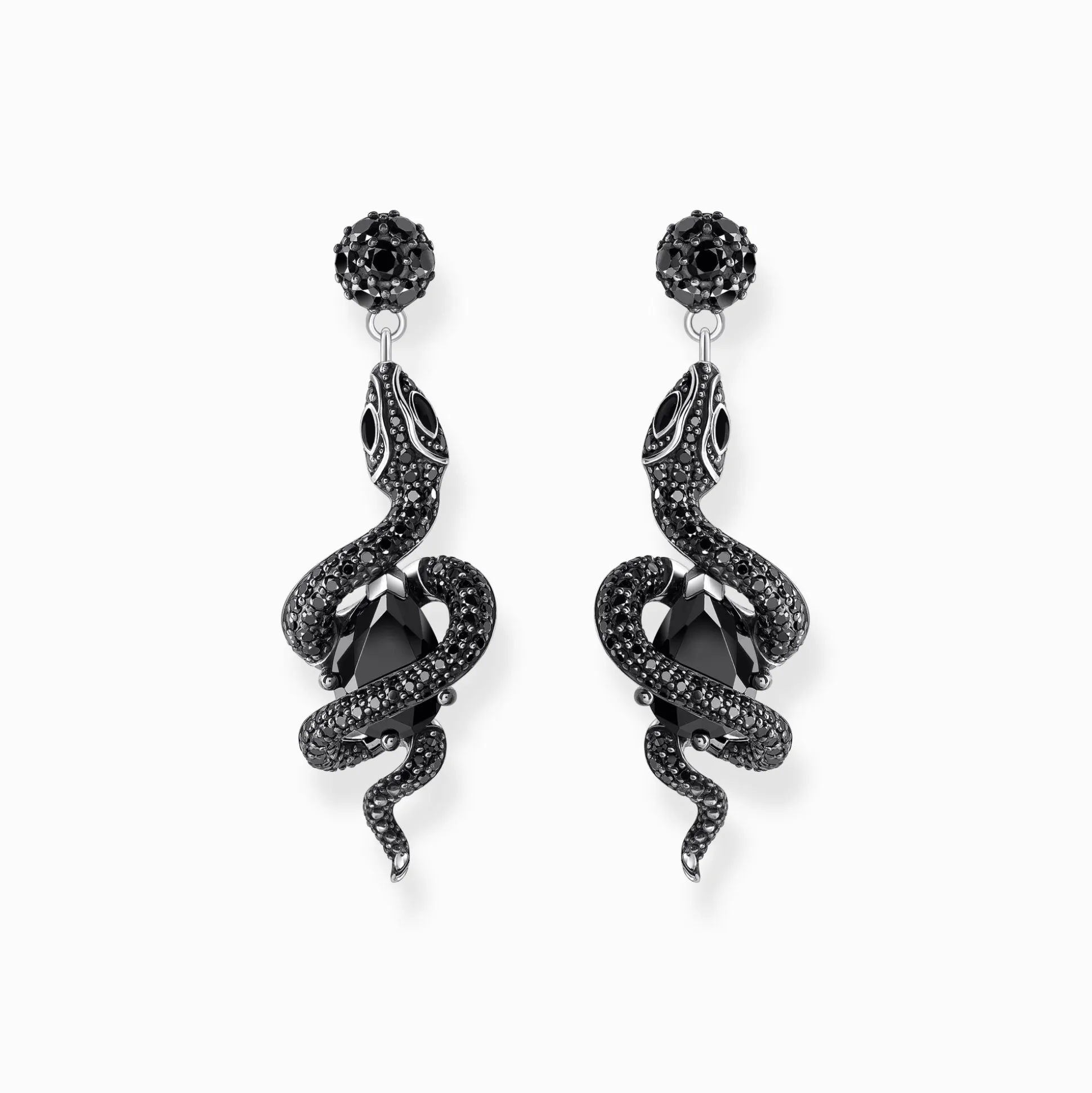 Fashion Boucles d'oreilles en argent noirci avec pendentif serpent et zircone Femme Boucles D'oreilles|Argent 925