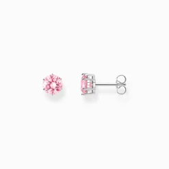New Boucles d'oreilles en argent avec gros zircon rose Femme Clous D'oreilles