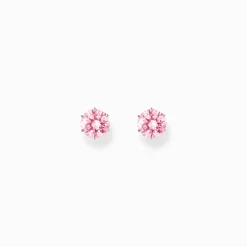 New Boucles d'oreilles en argent avec gros zircon rose Femme Clous D'oreilles