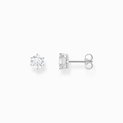 Store Boucles d'oreilles en argent avec zircon blanc en taille brillant Femme Clous D'oreilles