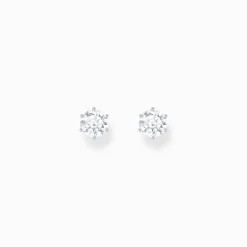 Store Boucles d'oreilles en argent avec zircon blanc en taille brillant Femme Clous D'oreilles