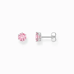 New Boucles d'oreilles en argent avec zircon rose en taille brillant Femme Clous D'oreilles