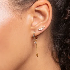 Fashion Boucles d'oreilles grimpante blanche pierres or Femme Clous D'oreilles|Placage Or 18 Carats - Argent 925