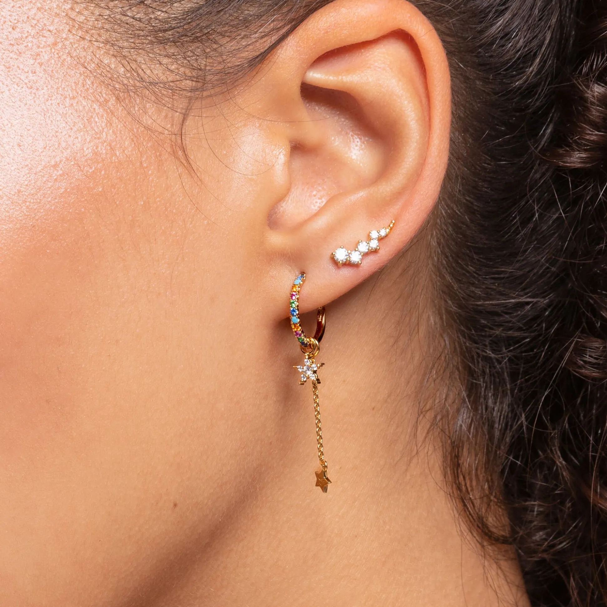 Fashion Boucles d'oreilles grimpante blanche pierres or Femme Clous D'oreilles|Placage Or 18 Carats - Argent 925