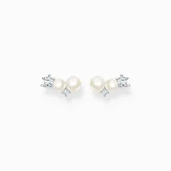 Fashion Boucles d'oreilles grimpante perles avec pierres blanches argent Femme Boucles D'oreilles|Clous D'oreilles