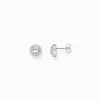 Outlet Boucles d'oreilles halo en argent avec zircon blanc en taille brillant Femme Clous D'oreilles|Argent 925