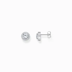 Outlet Boucles d'oreilles halo en argent avec zircon blanc en taille brillant Femme Clous D'oreilles|Argent 925