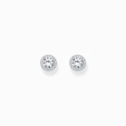 Outlet Boucles d'oreilles halo en argent avec zircon blanc en taille brillant Femme Clous D'oreilles|Argent 925