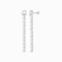 Online Boucles d'oreilles longues en argent avec zircon blanc Femme Boucles D'oreilles|Argent 925