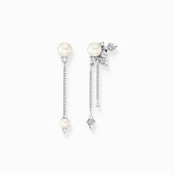 Store Boucles d'oreilles perle avec rayons de soleil hivernaux argentés Femme Boucles D'oreilles|Argent 925