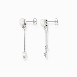 Store Boucles d'oreilles perle avec rayons de soleil hivernaux argentés Femme Boucles D'oreilles|Argent 925