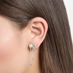 Store Boucles d'oreilles perle avec rayons de soleil hivernaux argentés Femme Boucles D'oreilles|Argent 925