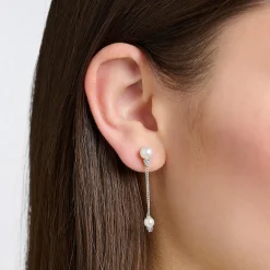 Store Boucles d'oreilles perle avec rayons de soleil hivernaux argentés Femme Boucles D'oreilles|Argent 925