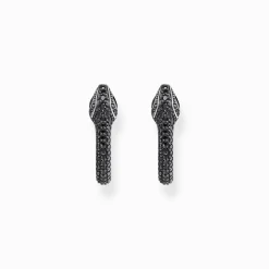 Outlet Boucles d'oreilles serpent noirci en argent avec zircon noir Femme Créoles|Argent 925