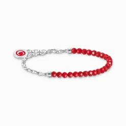 Sale Bracelet à Charms, Beads rouges et maillons en argent Femme Charm Bracelets|Charm Bracelets