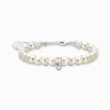 Sale Bracelet à Charms, perles blanches ovales et argent Femme Charm Bracelets|Charm Bracelets