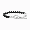 Clearance Bracelet arborant des Beads en onyx et des maillons argent Femme Bracelets|Argent 925