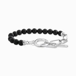 Clearance Bracelet arborant des Beads en onyx et des maillons argent Femme Bracelets|Argent 925