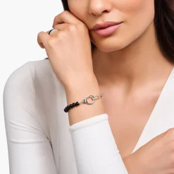 Clearance Bracelet arborant des Beads en onyx et des maillons argent Femme Bracelets|Argent 925