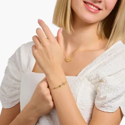 Sale Bracelet arborant un palmier, un cactus et des gemmes multicolores doré Femme Bracelets|Placage Or 18 Carats - Argent 925