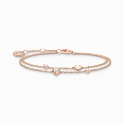 Hot Bracelet avec cœurs et pierres blanches or rose Femme Bracelets|Placage Or Rose 18 Carats - Argent 925