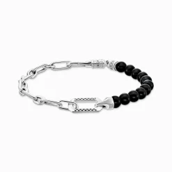 Clearance Bracelet avec noires beads de onyx et liens argent Femme Bracelets|Bracelets