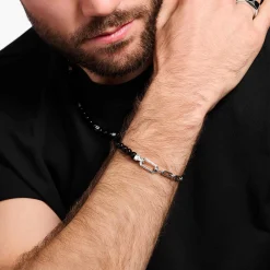 Clearance Bracelet avec noires beads de onyx et liens argent Femme Bracelets|Bracelets