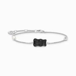 Outlet Bracelet avec Ours d’or noire, perle et pierre, argent Femme Bracelets|Bracelets