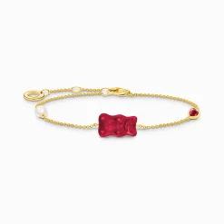 Hot Bracelet avec Ours d’or rouge, perle et pierre, doré Femme Bracelets|Placage Or 18 Carats - Argent 925