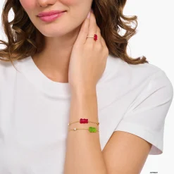 Hot Bracelet avec Ours d’or rouge, perle et pierre, doré Femme Bracelets|Placage Or 18 Carats - Argent 925