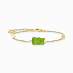 Hot Bracelet avec Ours d’or vert, perle et pierre, doré Femme Bracelets|Placage Or 18 Carats - Argent 925