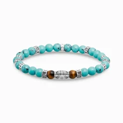 New Bracelet avec turquoises beads et oeil-de-tigre beads argent Femme Bracelets|Bracelets