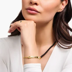Online Bracelet avec une longue barrette et des symboles cosmiques plaqué or Femme Bracelets|Placage Or 18 Carats - Argent 925