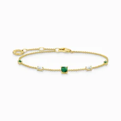 Clearance Bracelet avec vertes et pierres blanches or Femme Bracelets|Placage Or 18 Carats - Argent 925