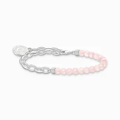 Hot Bracelet Charm avec beads de quartz rose et médaille argent Femme Charm Bracelets|Charm Bracelets