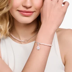 Best Bracelet Charm avec beads de quartz rose et Coin argent Femme Charm Bracelets|Charm Bracelets